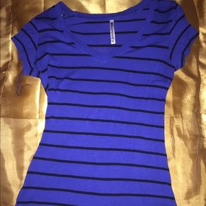 Blue Tight-fitted T-Shirt with Black stripes